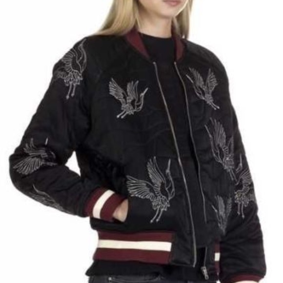 Sandro Paris Embroidered Crane Bomber Jacket - Picture 1 of 16